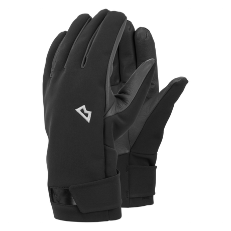 Mountain Equipment G2 Alpine Men's Glove in Black/Shadow - showing EXOLITE XP softshell fabric and goatskin leather palm