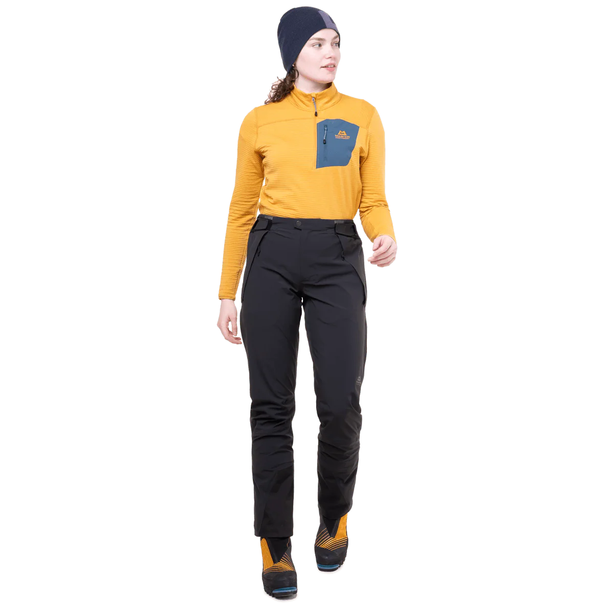 Mountain Equipment G2 Mountain Women's Pant in Black - left side view showing thigh vent