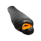 Mountain Equipment Glacier 1000 Sleeping Bag in Obsidian - full length view showing 1,000 g of 700+ fill power duck down and Alpine fit construction