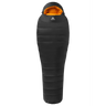 Mountain Equipment Glacier 1000 Sleeping Bag in Obsidian - top view showing 5-baffle anatomically shaped hood and Lode Lock magnetic closure