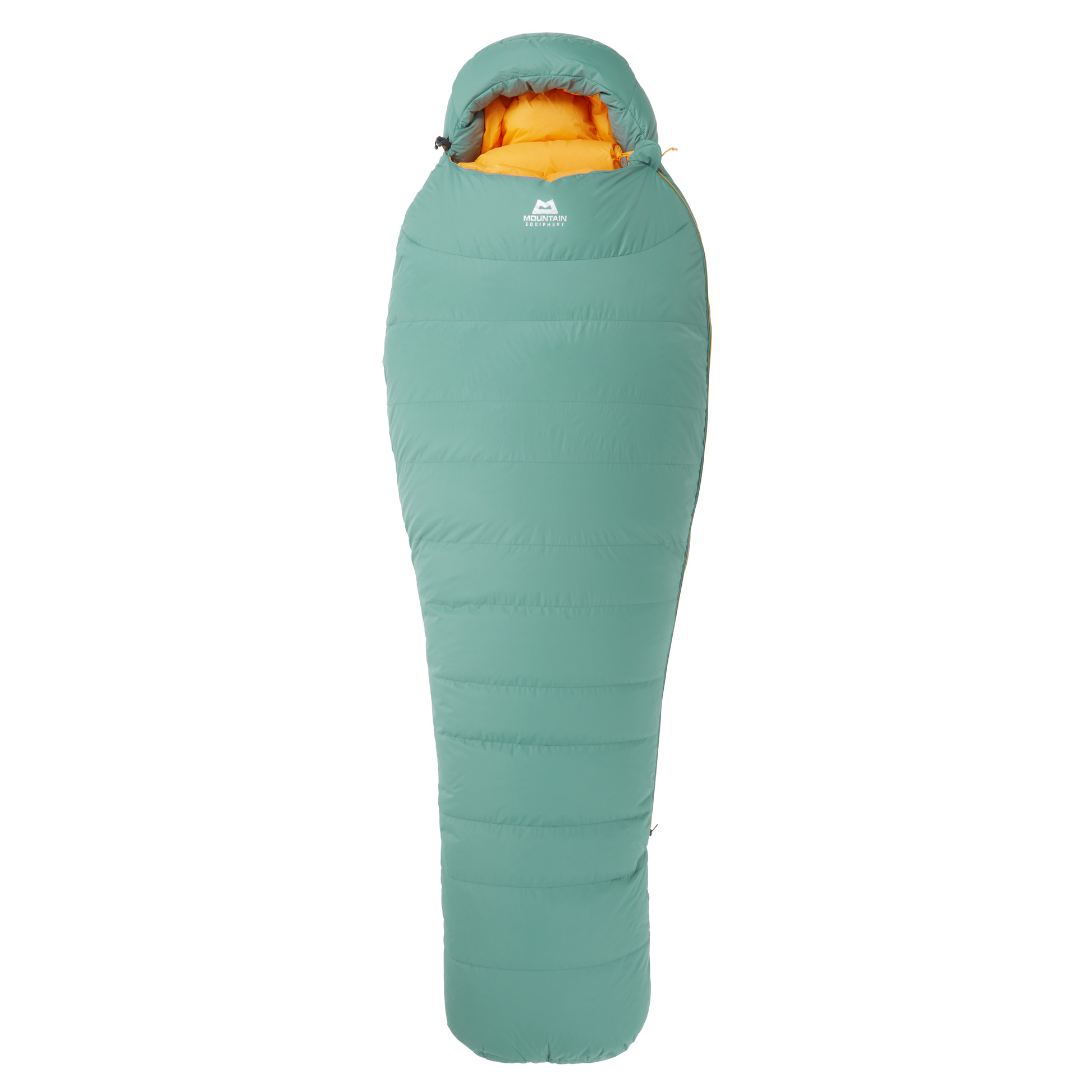 Mountain Equipment Glacier 1000 Women's Sleeping Bag in Sage - lifestyle view showing cold weather sleeping bag for winter mountaineering and high-altitude trekking