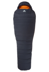 Mountain Equipment Glacier 300 Sleeping Bag in Obsidian - top view showing 5-baffle anatomically shaped hood and Lode Lock magnetic closure