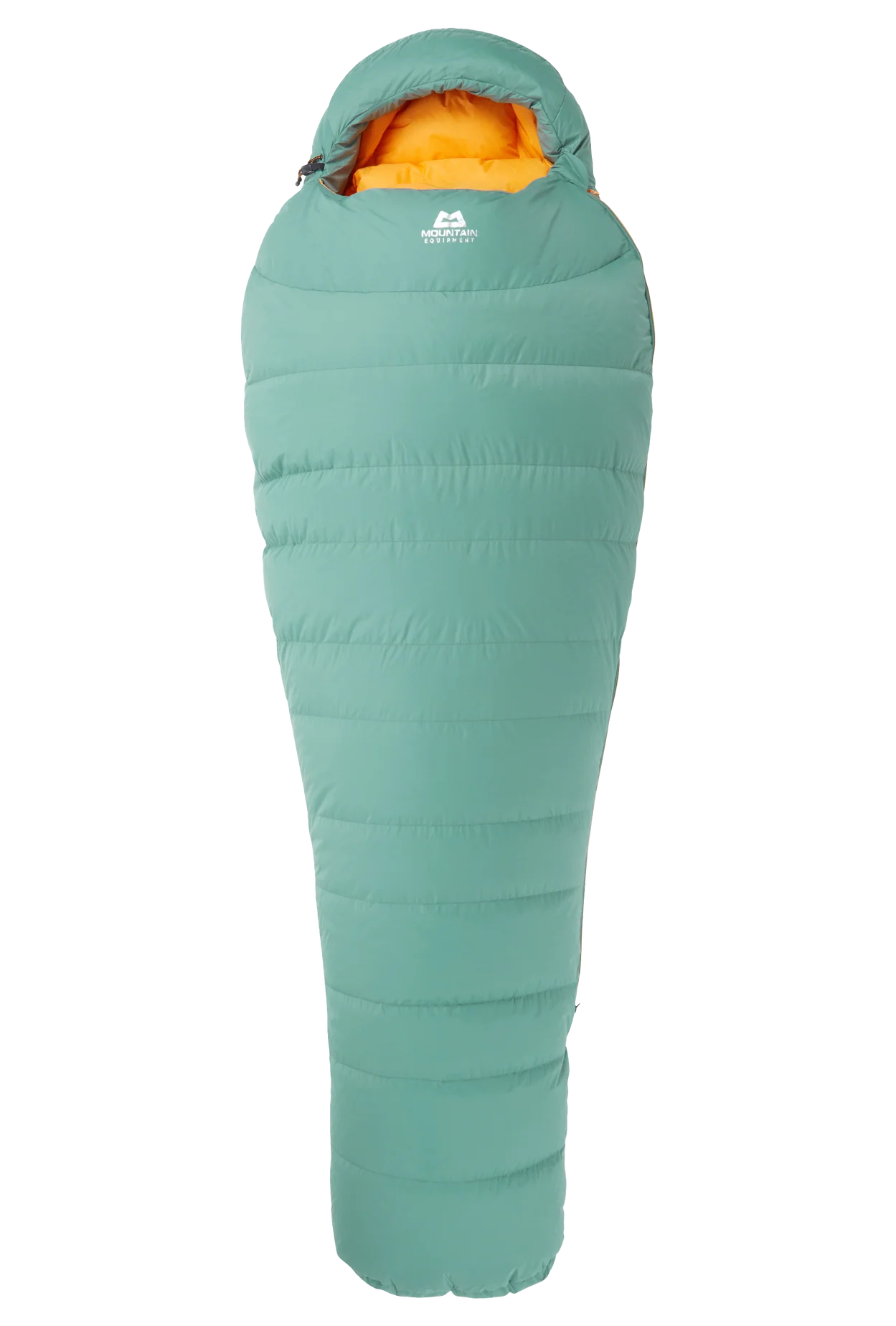 Mountain Equipment Glacier 450 Women's Sleeping Bag in Sage - lifestyle view showing all-round down sleeping bag for mountaineering and lower altitude trekking
