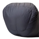 5-baffle hood with Lode Lock magnetic closure and collar drawcords detail on Mountain Equipment Glacier Expedition Sleeping Bag in Obsidian
