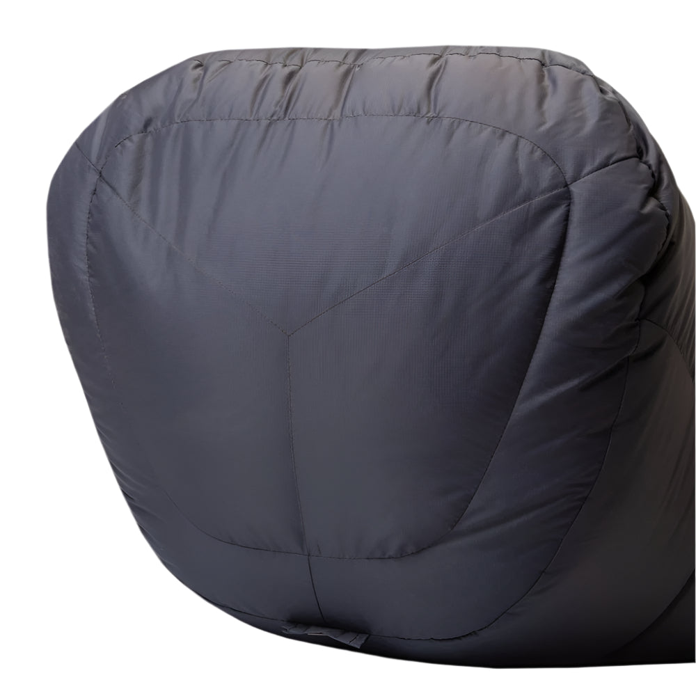5-baffle hood with Lode Lock magnetic closure and collar drawcords detail on Mountain Equipment Glacier Expedition Sleeping Bag in Obsidian