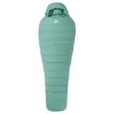 Mountain Equipment Glacier Expedition Women's Sleeping Bag in Sage - product preview showing 1,478 g of 700+ fill power duck down and Women's Expedition fit construction