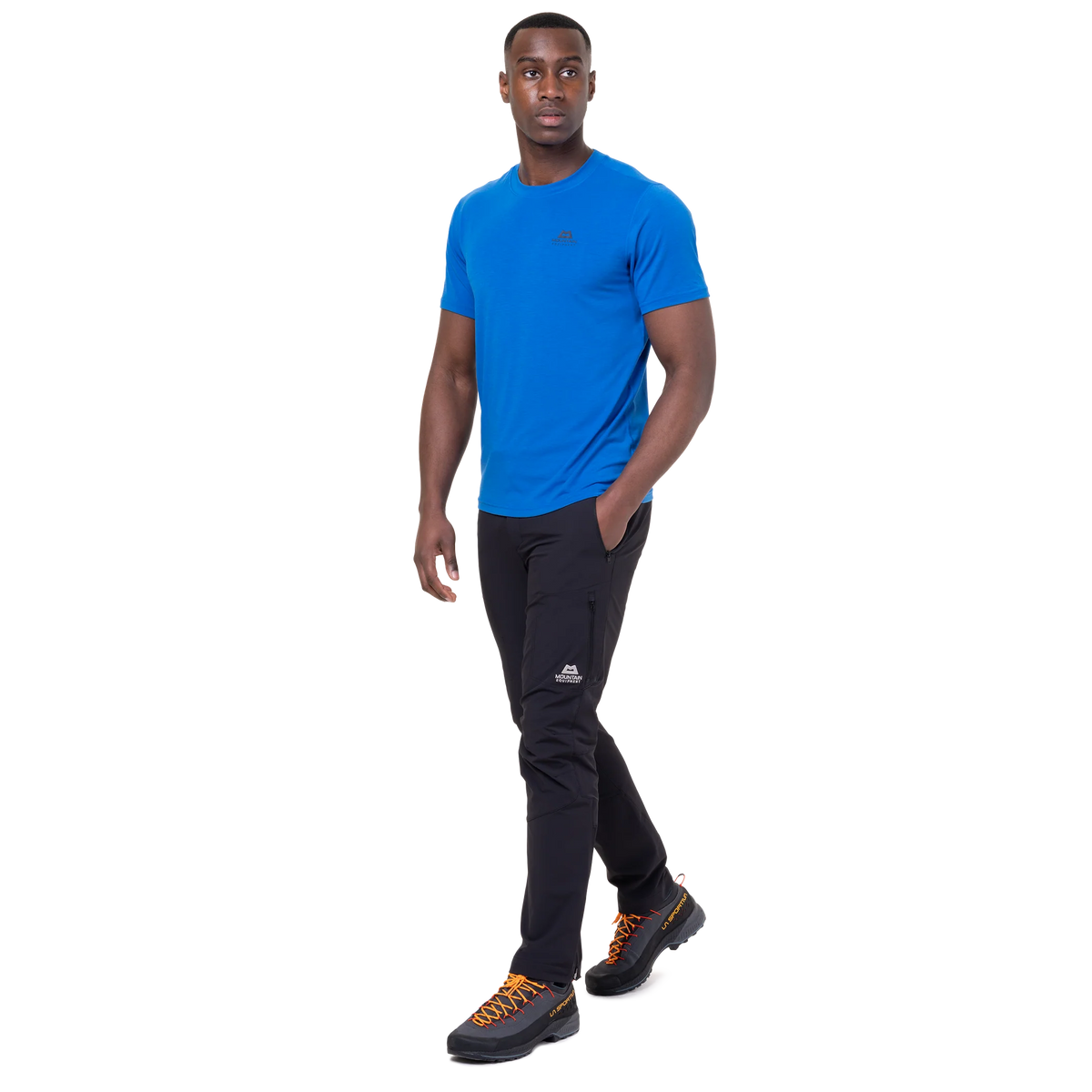 Mountain Equipment Groundup Men's Tee in Atlantic Blue - back view showing lightweight stretchy drirelease TENCEL construction