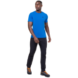 Mountain Equipment Groundup Men's Tee in Atlantic Blue - detail view showing crew neck and 175 g/m2 drirelease TENCEL fabric