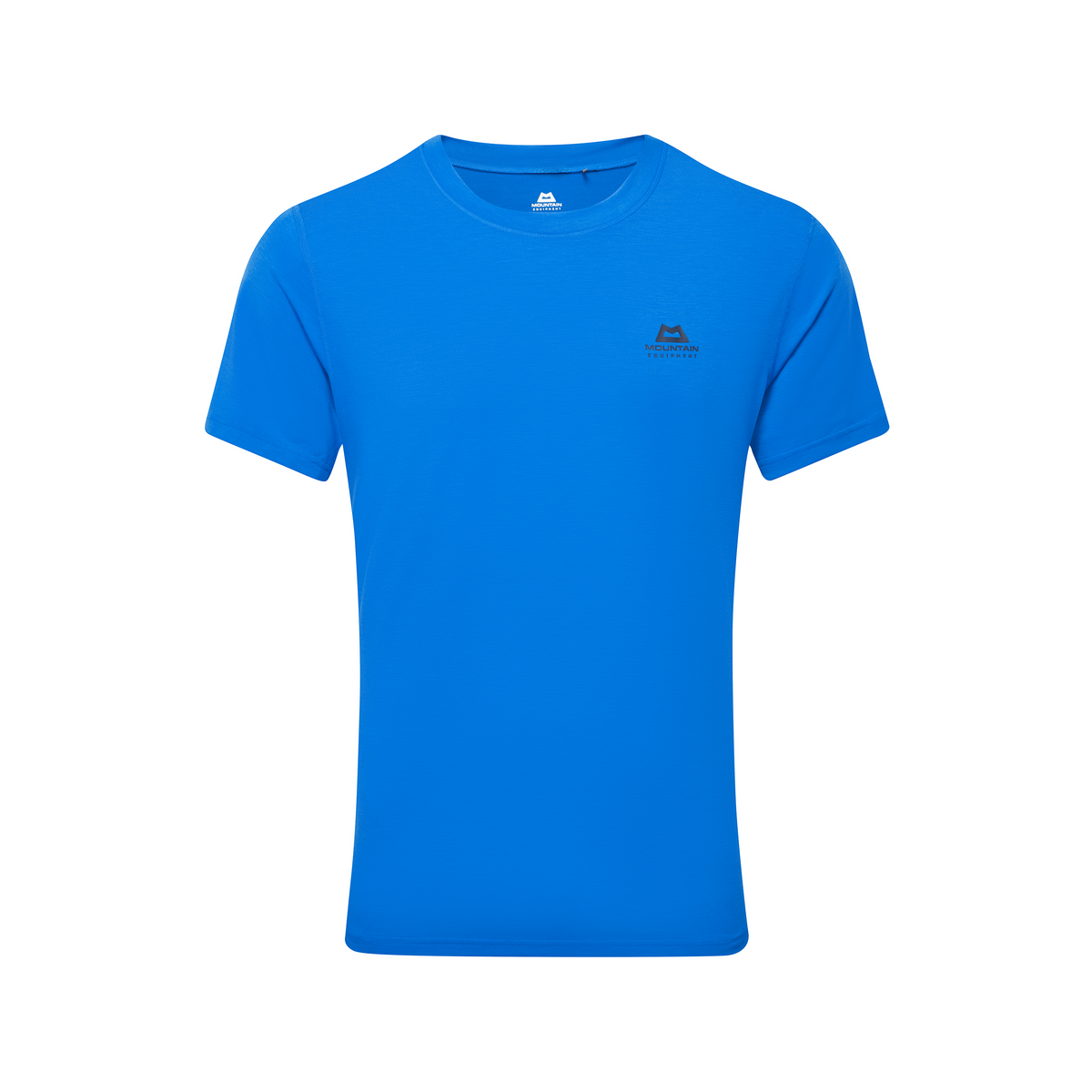 Mountain Equipment Groundup Men's Tee in Atlantic Blue - front view showing slim fit crew neck and drirelease TENCEL fabric