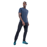 Mountain Equipment Groundup Men's Tee in Cosmos Stripe - side view showing slim fit and recycled polyester TENCEL fabric