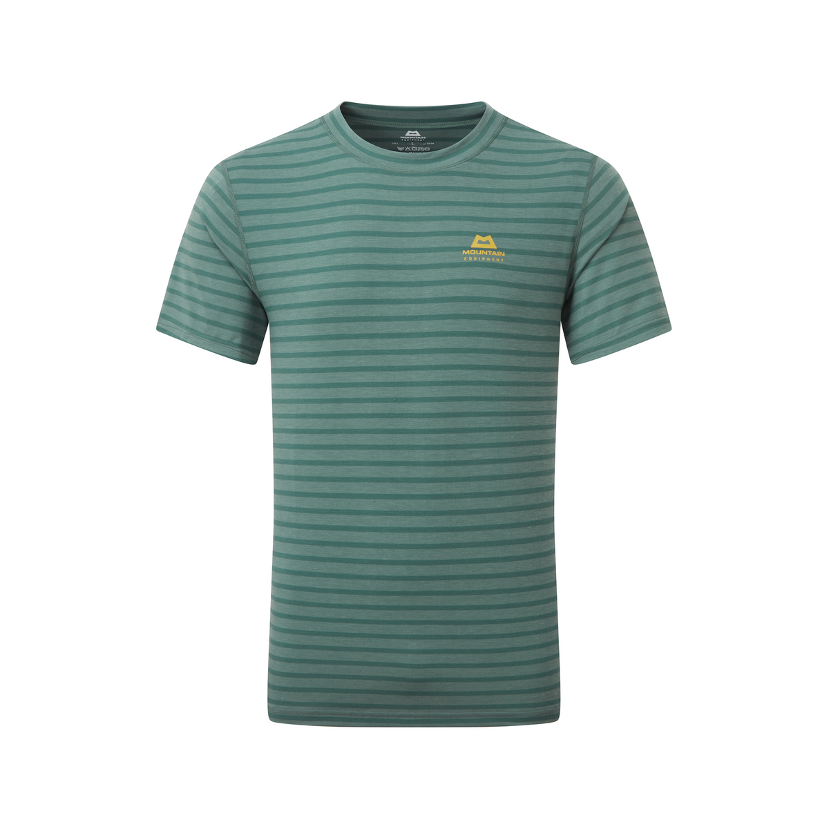 Mountain Equipment Groundup Men's Tee in Fern Stripe - front view showing lightweight stretchy drirelease TENCEL construction