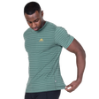 Mountain Equipment Groundup Men's Tee in Fern Stripe - front view showing slim fit crew neck and drirelease TENCEL fabric