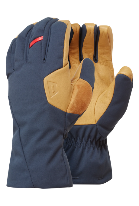 Mountain Equipment Guide Women's Glove in Cosmos/Tan - showing waterproof DRILITE insert and goatskin leather palm