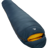 Mountain Equipment Helium 250 Sleeping Bag in Majolica Blue - front view showing recycled Helium 20D outer and Alpine 2.0 fit