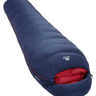 Mountain Equipment Helium 400 Women's Sleeping Bag in Medieval Blue - front view showing recycled Helium 20D outer and Alpine 2.0 fit