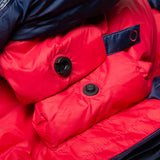 Recycled Supersoft 20D lining detail on Mountain Equipment Helium 400 Women's Sleeping Bag in Medieval Blue showing PFAS-free DWR finish