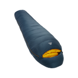 Mountain Equipment Helium 800 Sleeping Bag in Majolica Blue - front view showing recycled Helium 20D outer and Alpine 2.0 fit