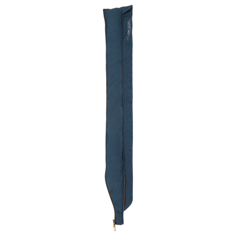 Mountain Equipment Helium Expansion Baffle in Majolica Blue - front view showing recycled Helium 20D outer and YKK zip attachment