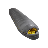 Mountain Equipment Helium GT 600 Sleeping Bag in Anvil Grey - front view showing recycled Helium 20D outer and roomy GT fit