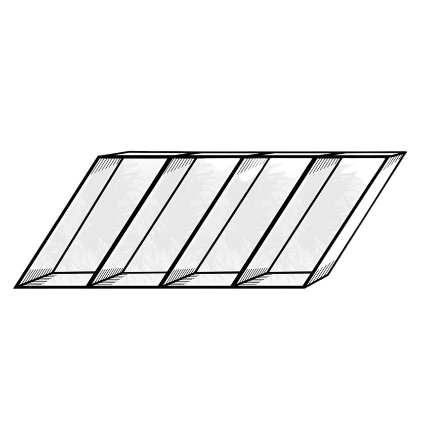 Mountain Equipment Helium GT 600 Sleeping Bag specification diagram showing slanted box-wall baffles throughout the body for maximum warmth and packability