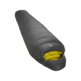 Mountain Equipment Helium GT 800 Sleeping Bag in Anvil Grey - front view showing recycled Helium 20D outer and roomy GT fit