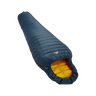 Mountain Equipment Helium Solo Sleeping Bag in Majolica Blue - front view showing recycled Helium 20D outer and Alpine 2.0 fit