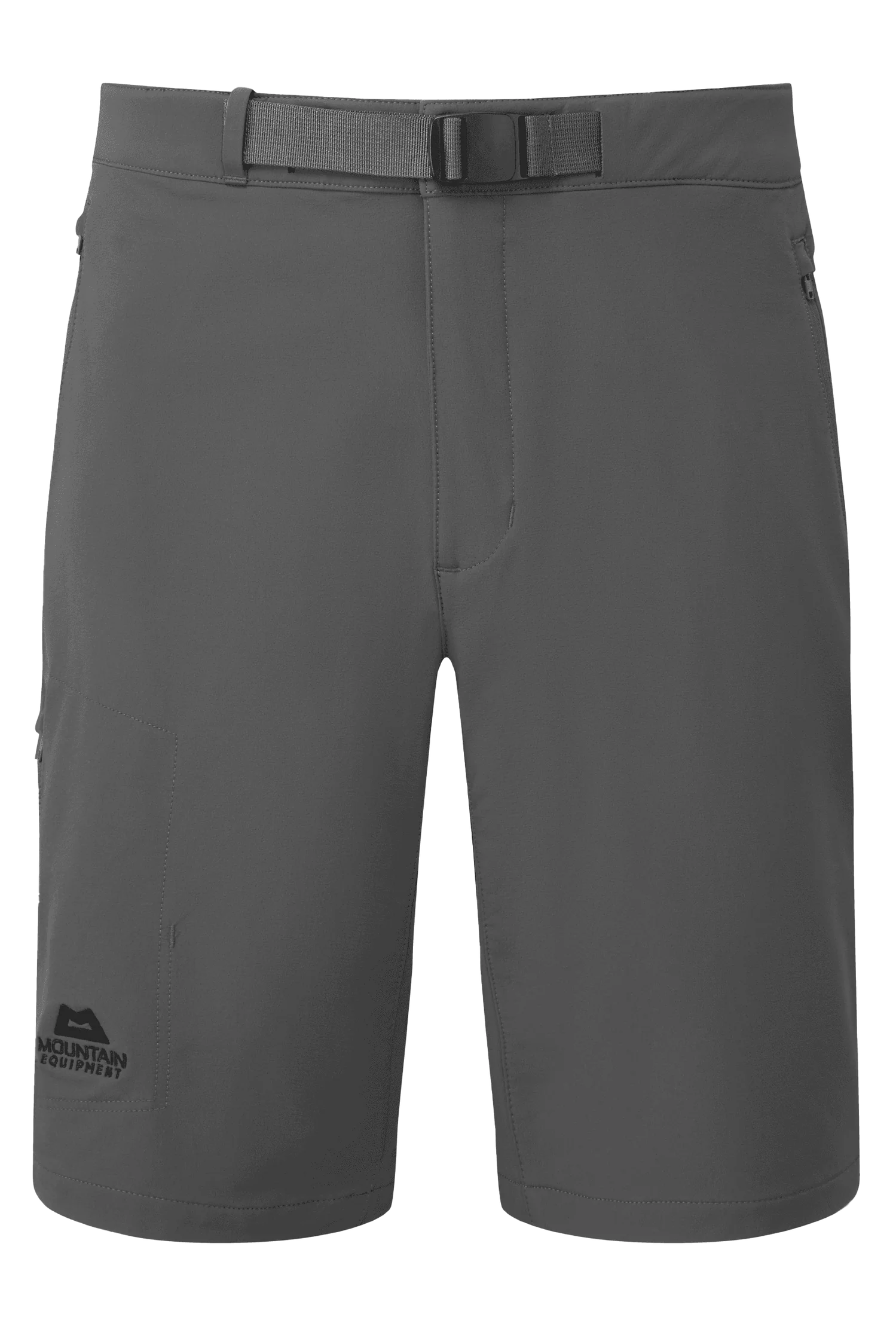 Mountain Equipment Ibex Mountain Men's Short in Anvil Grey - front view showing integrated belt and zip pockets