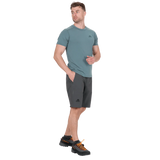 Zipped thigh pocket with mesh lining detail on Mountain Equipment Ibex Mountain Men's Short in Anvil Grey