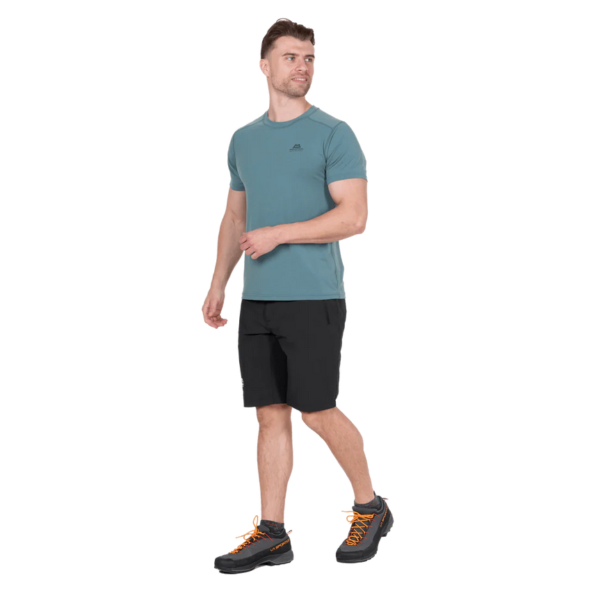 Zipped thigh pocket with mesh lining detail on Mountain Equipment Ibex Mountain Men's Short in Black