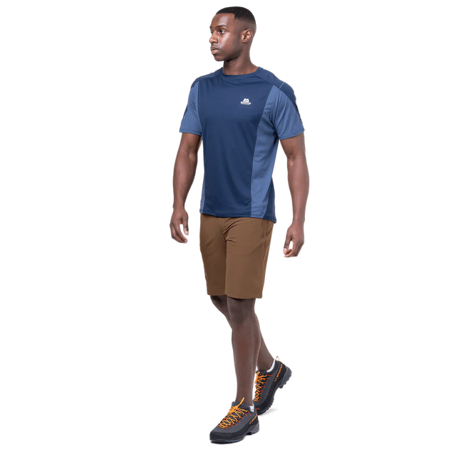 Zipped thigh pocket with mesh lining detail on Mountain Equipment Ibex Mountain Men's Short in Desert Palm