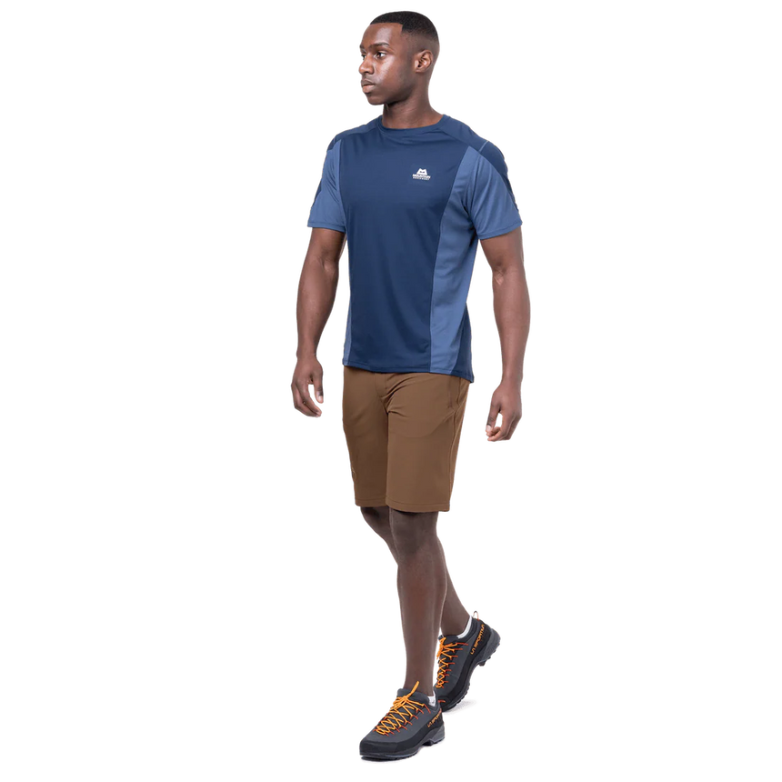 Zipped thigh pocket with mesh lining detail on Mountain Equipment Ibex Mountain Men's Short in Desert Palm