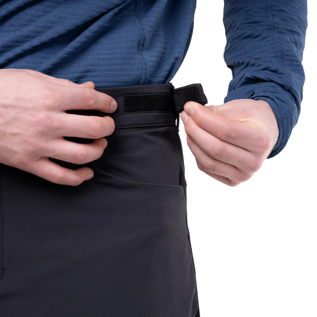 Zipped thigh pocket detail on Mountain Equipment Ibex Pro Men's Pant in Black