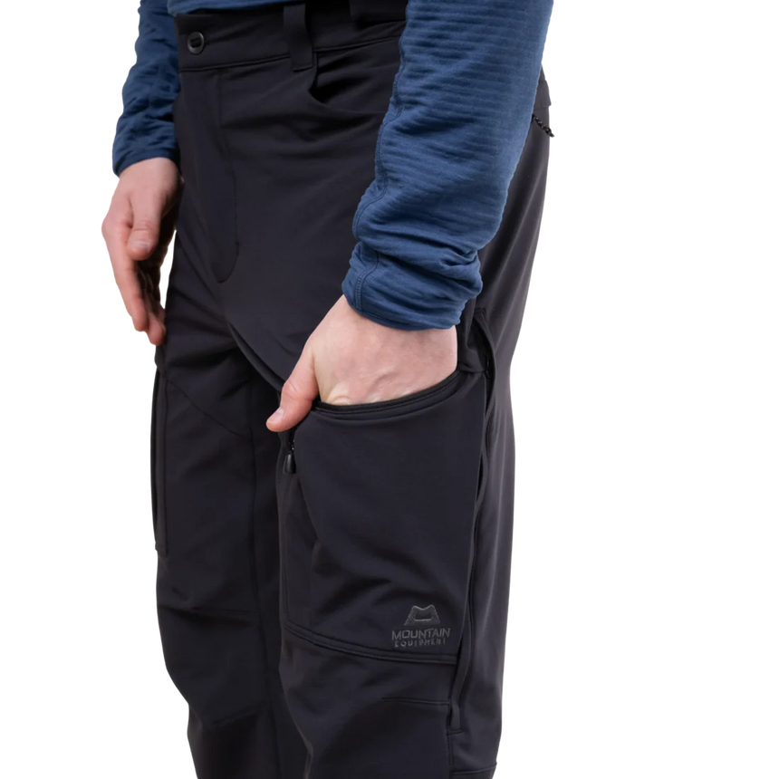 Thigh vent detail on Mountain Equipment Ibex Pro Men's Pant in Black for temperature regulation