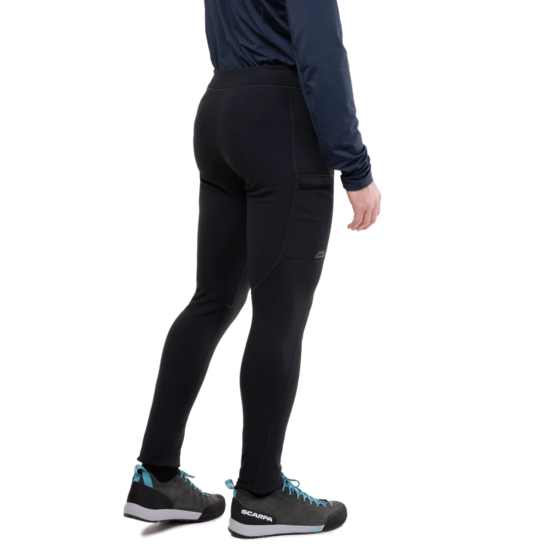 Mountain Equipment Jorasses Lite Men's Tight in Black - lifestyle view showing versatile fleece tight for hiking and winter running