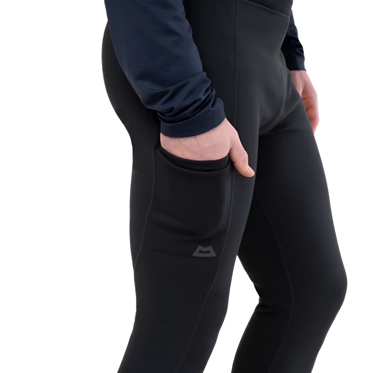 Mountain Equipment Jorasses Lite Men's Tight in Black - side view showing next-to-skin fit and wide stretch waistband