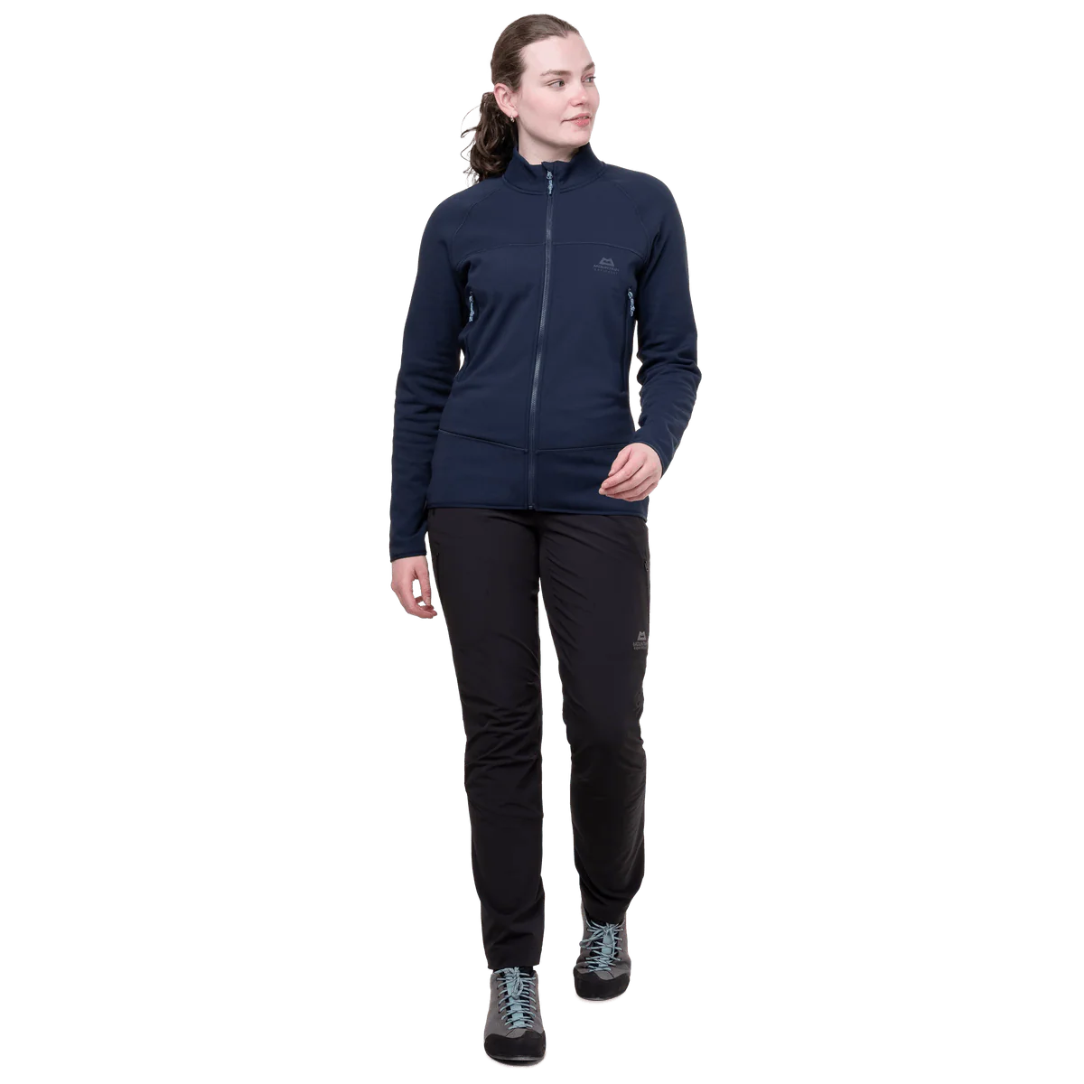 YKK centre front zip detail on Mountain Equipment Jorasses Lite Women's Jacket in Cosmos