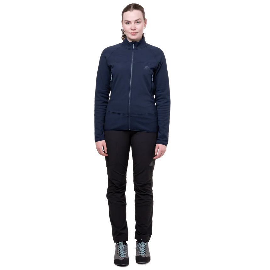  Mountain Equipment Jorasses Lite Women's Jacket in Cosmos - lifestyle view showing midweight stretch fleece for all-mountain use