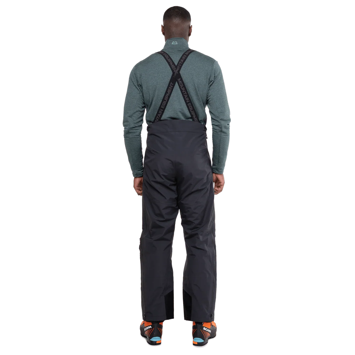 Articulated knee detail on Mountain Equipment Karakoram Mountain Men's Pant in Black for enhanced mobility