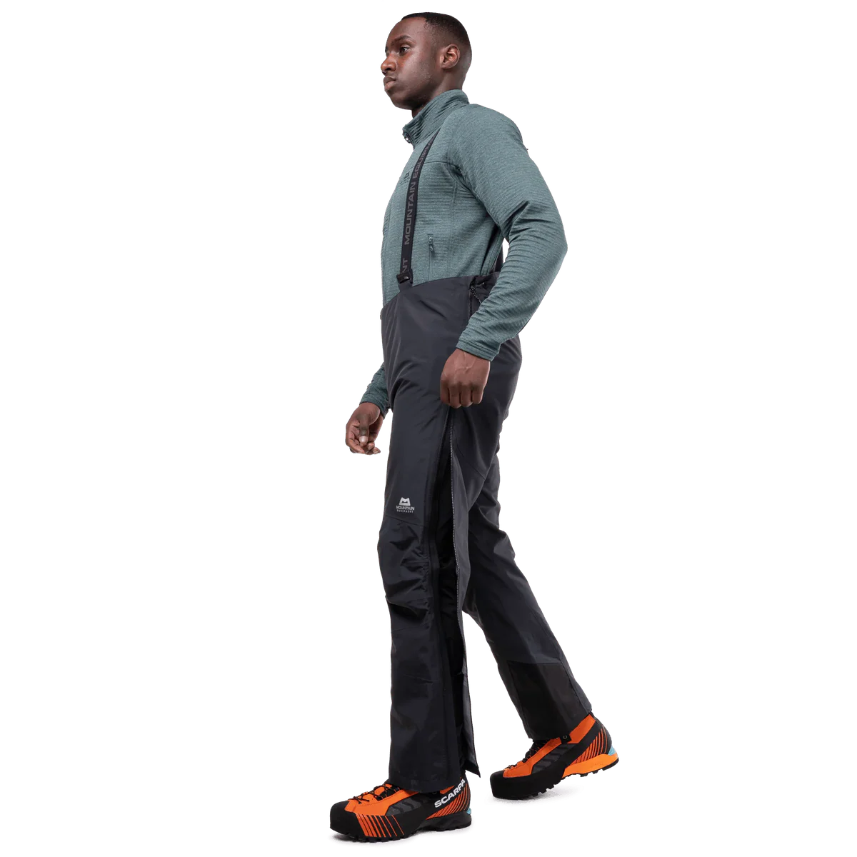 Reinforced kick strip detail on Mountain Equipment Karakoram Mountain Men's Pant in Black for durability