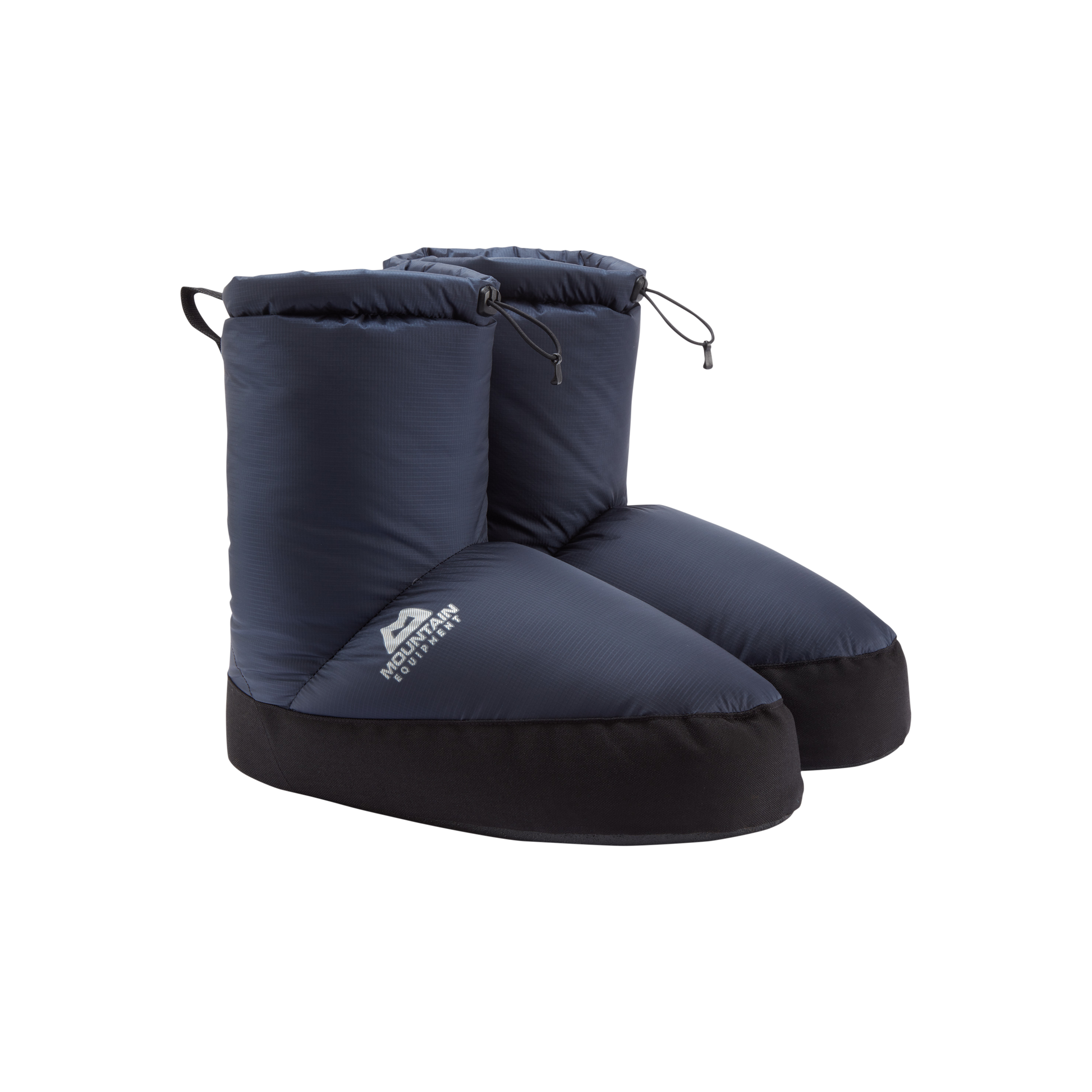 Mountain Equipment Lightline Bootie in Cosmos - showing Drilite Loft 30D outer, slip-resistant PU sole and rear webbing pull tab