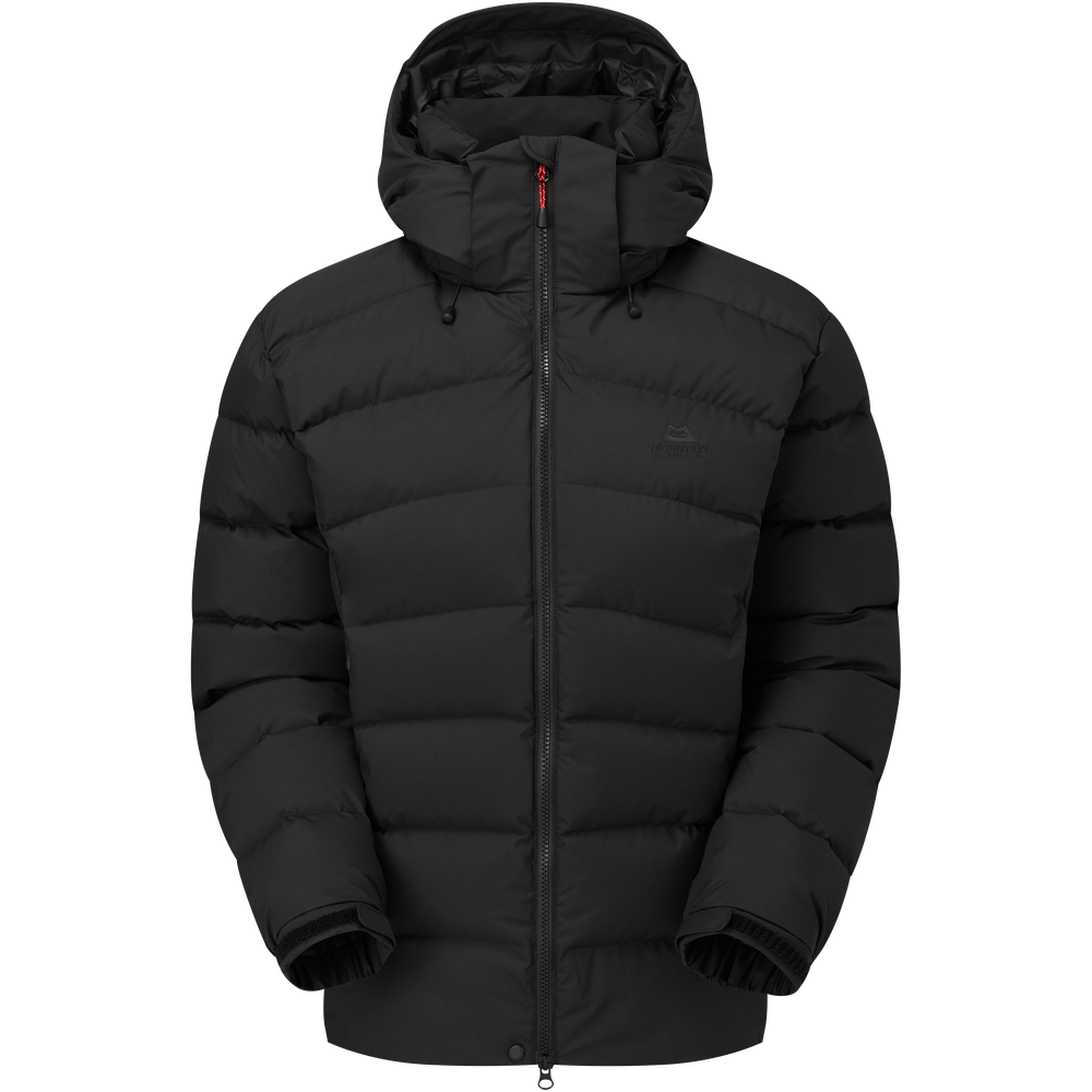 Mountain Equipment Lightline Eco Women's Jacket in Black - front view showing Drilite Loft 50D outer and zip-off Mountain Insulated Hood