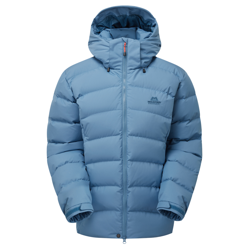Mountain Equipment Lightline Eco Women's Jacket in Stellar Blue - front view showing Drilite Loft 50D outer and zip-off Mountain Insulated Hood