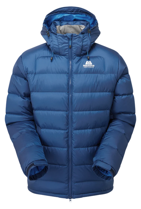 Mountain Equipment Lightline Men's Jacket in Admiral Blue - front view showing Drilite Loft outer and zip-off Mountain Insulated Hood