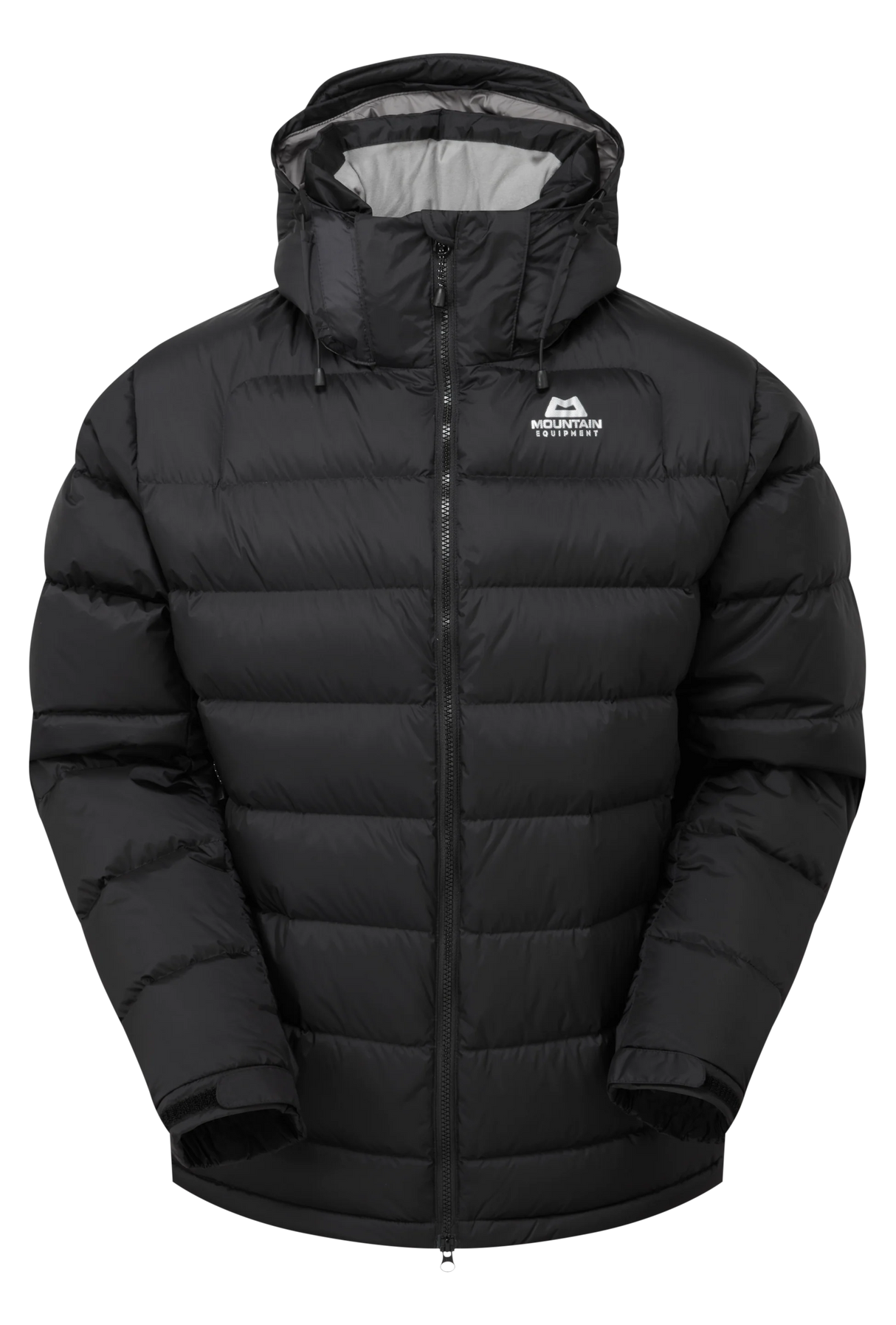 Mountain Equipment Lightline Men's Jacket in Black - front view showing Drilite Loft outer and zip-off Mountain Insulated Hood