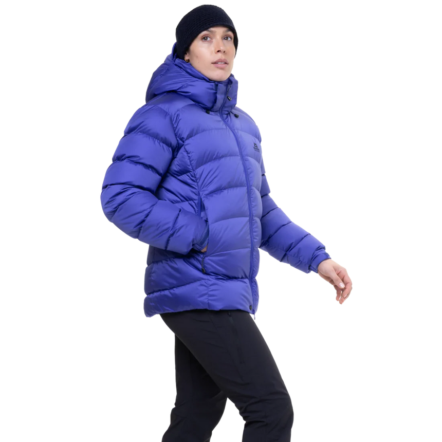 Mountain Equipment Lightline Women's Jacket in Clematis - back view showing stitch-through baffle construction and Mountain fit