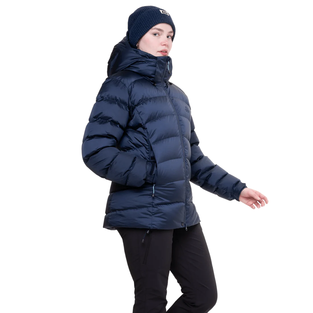 Mountain Equipment Lightline Women's Jacket in Cosmos packed into stuff sack showing lightweight packable construction
