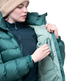 Mountain Equipment Lightline Women's Jacket in Deep Teal - back view showing stitch-through baffle construction and Mountain fit