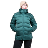 Zipped hand warmer pocket detail on Mountain Equipment Lightline Women's Jacket in Deep Teal