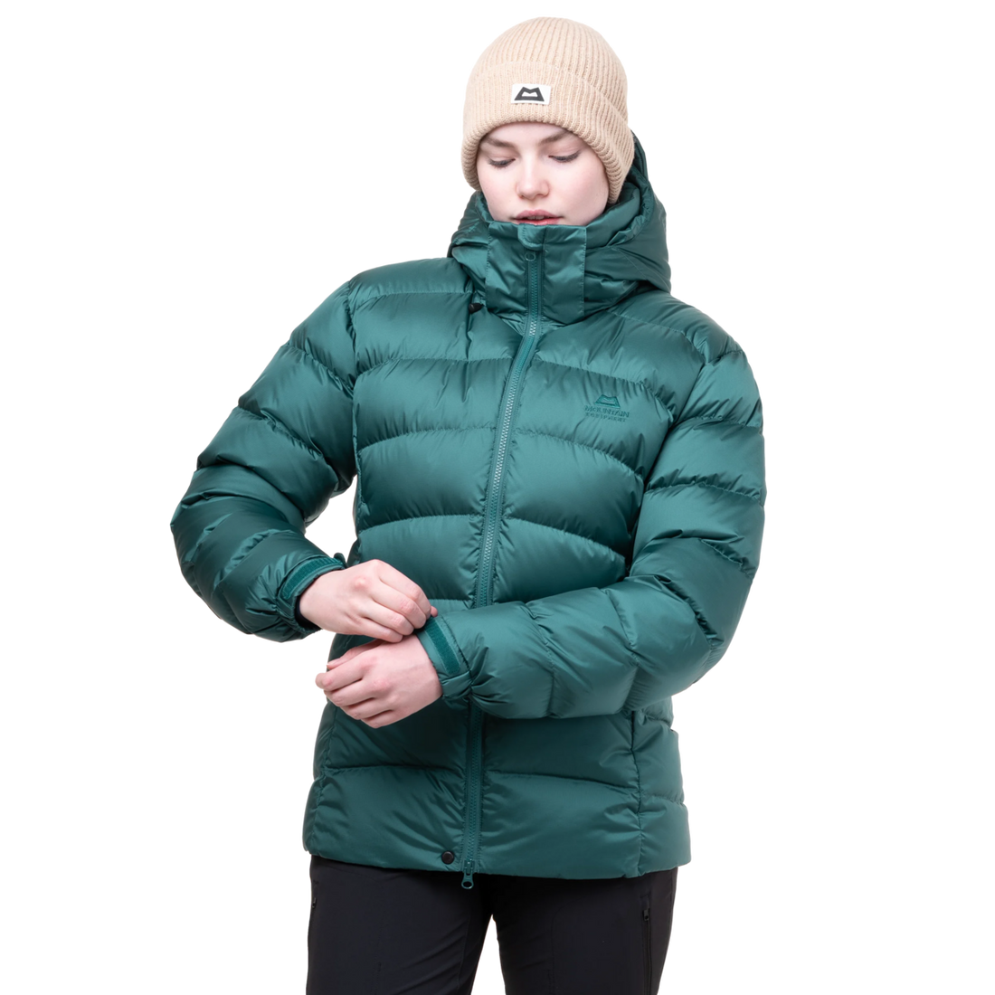 Mountain Equipment Lightline Women's Jacket in Deep Teal - side view showing dual tether hem drawcords and adjustable elasticated cuffs