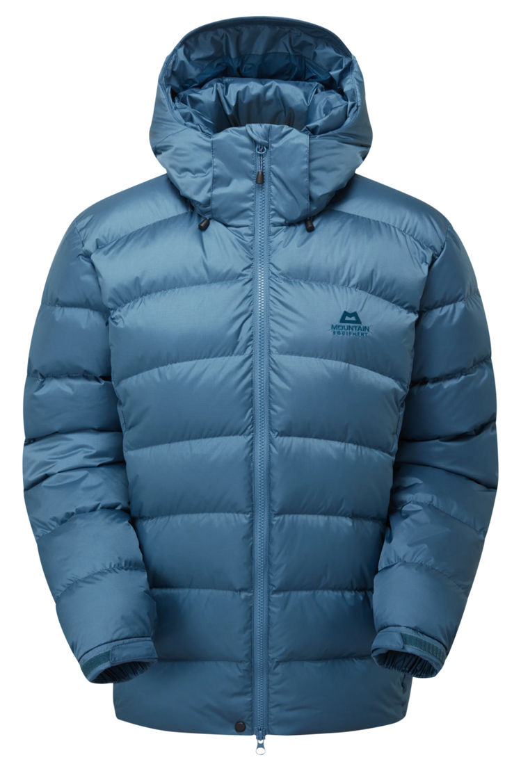 Mountain Equipment Lightline Women's Jacket in Stellar Blue - back view showing stitch-through baffle construction and Mountain fit